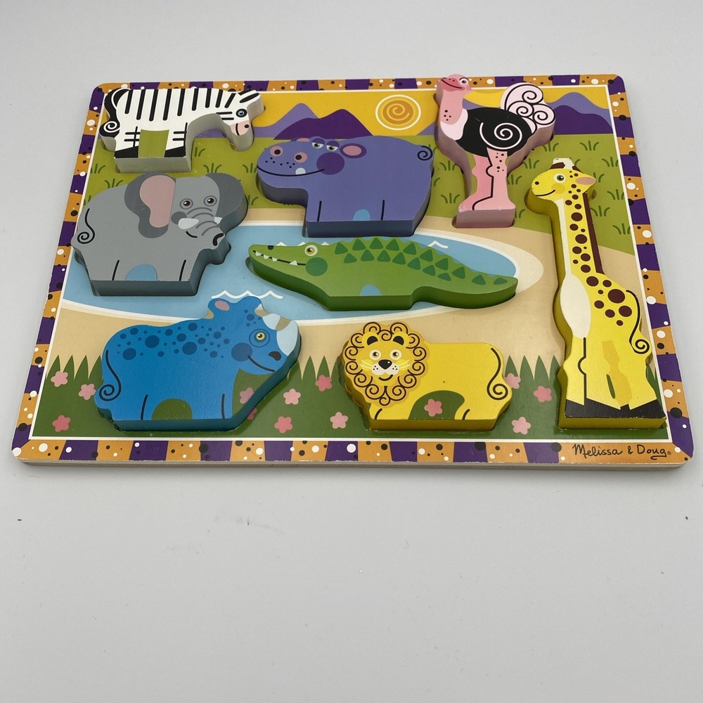 Melissa And Doug Safari Animals Chunky Puzzle Fresh Start 9 Pc Wood Set Complete
